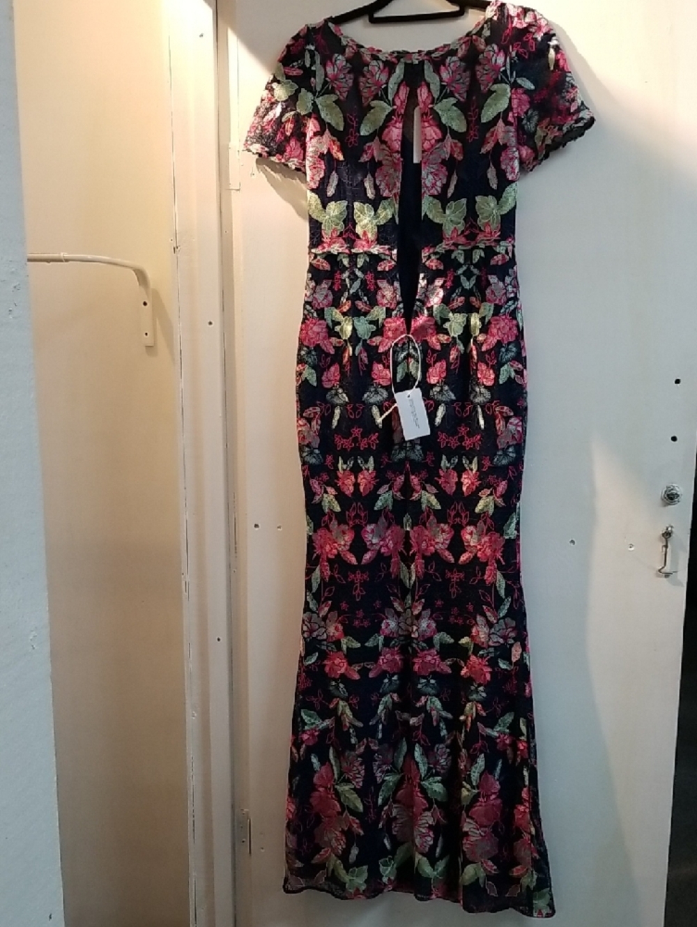 Marchesa Navy Maxi Dress with Pink & Green Floral Print - Picture 5 of 10
